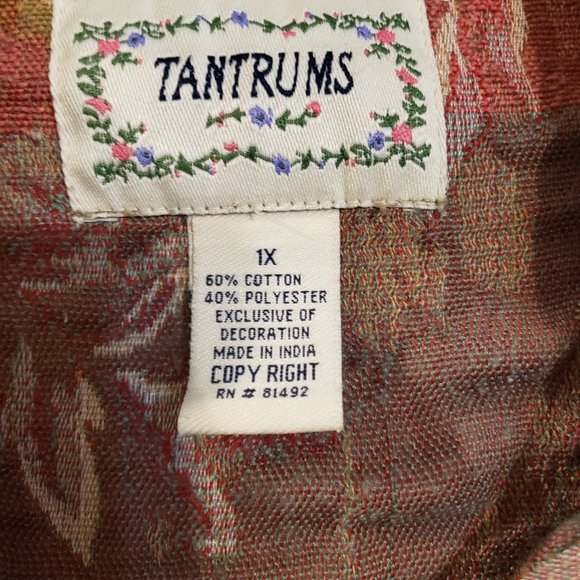 Tantrums 1X tan flower women's jacket/blazer - Picture 2 of 5